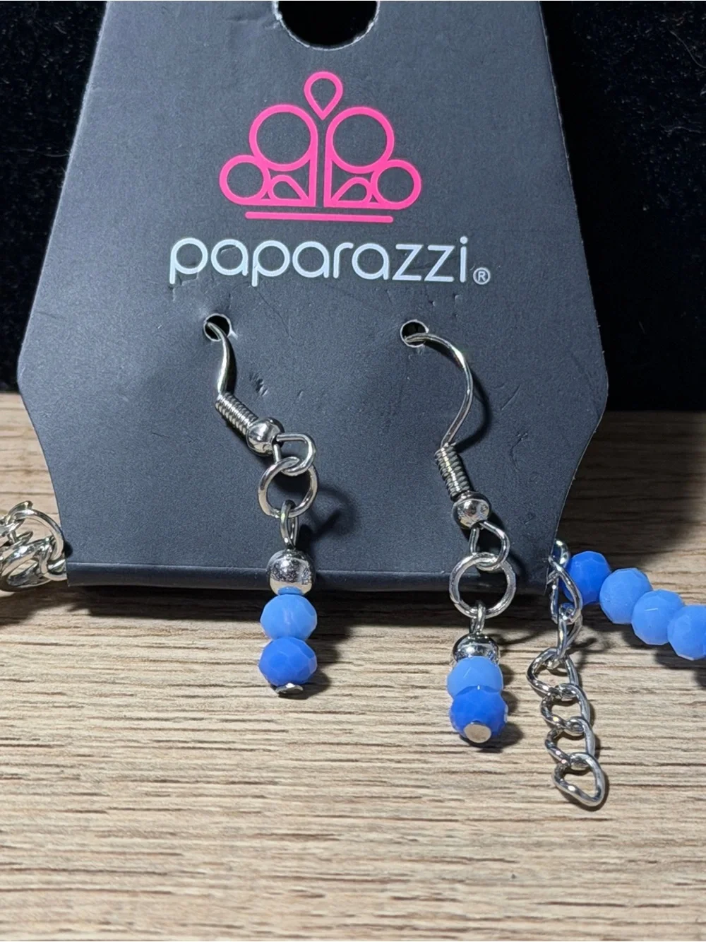 paparazzi Blue Beaded Smile Face Necklace with Dangle Earrings